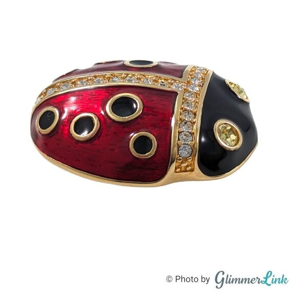 Swarovski Black & Red Enamel Crystals Ladybug Huge Brooch Pin - Picture 6 of 12